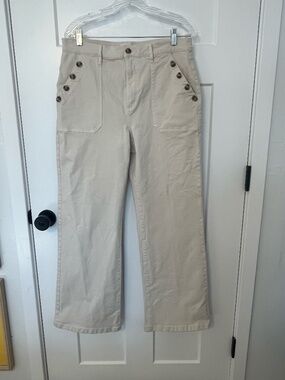 LOFT Cream Women’s Palmer Wide-Leg high rise Sailor Button accent Pants 12 NWOT